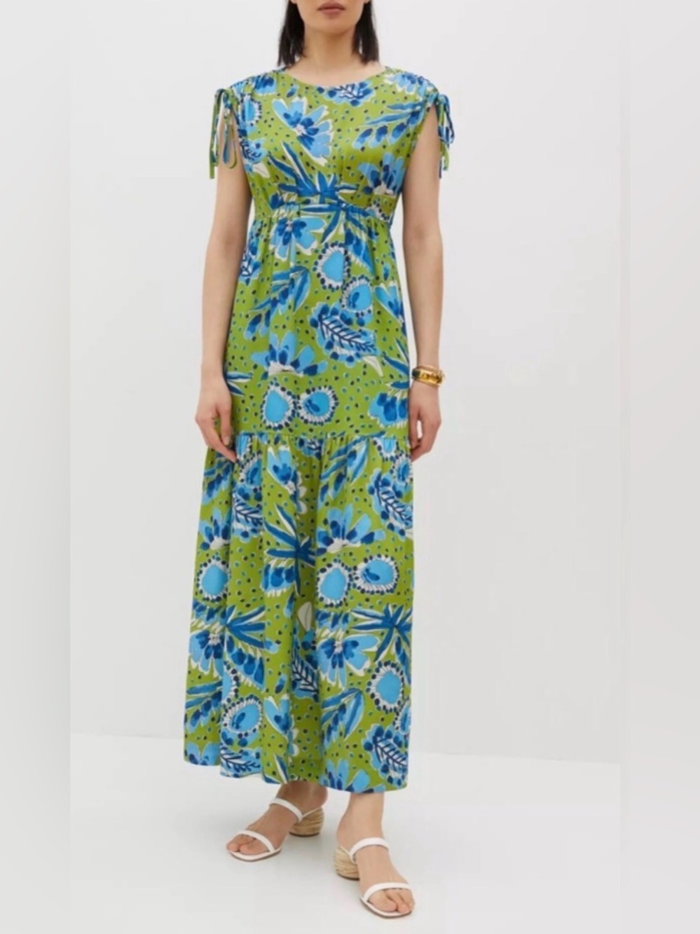 Vera for Anthropologie Bluebell Maxi Dress Floral Green Blue XS